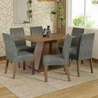Conjunto Sala de Jantar Mesa Tampo de Madeira 6 Cadeiras Rustic/Crema/Silver Cheryl Madesa em Oferta na Shopee