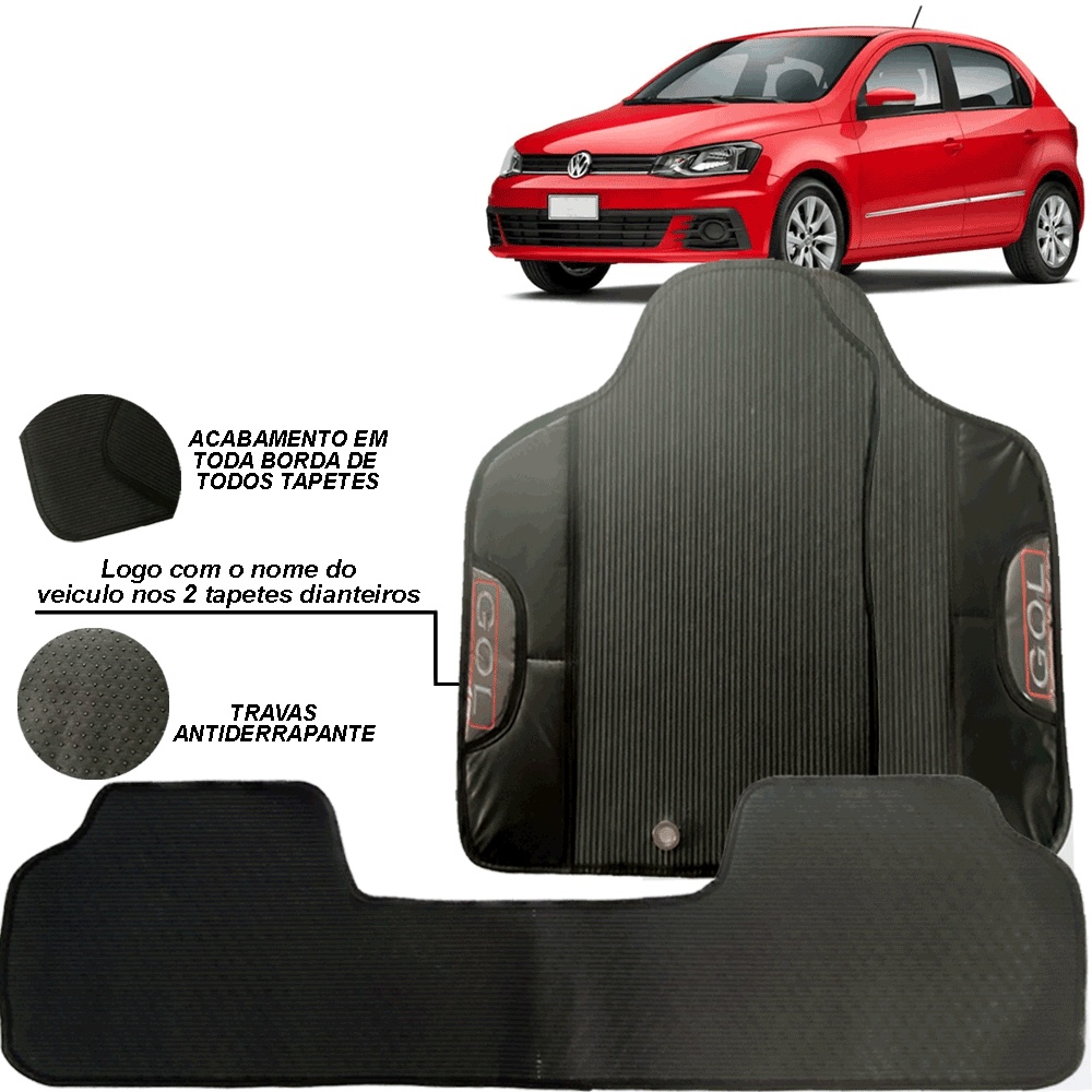 JOGO TAPETE EMBORRACHADO 3 PEÇAS VOLKSWAGEN GOL G8 GVIII TRASEIRO INTEIRIÇO 20 21 22