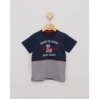 Camiseta Bebê Manga Curta Estampa e Recortes Frontal Marinho