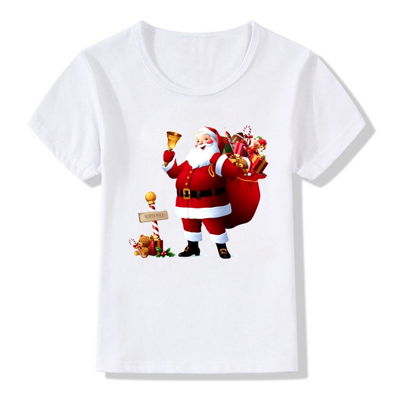 Engraçado Kawaii Número Olá 2024 Natal Feliz Ano Novo Camiseta Papai Noel  Chapéu Infantil Roupas Unisex Boys Meninas Manga Curta