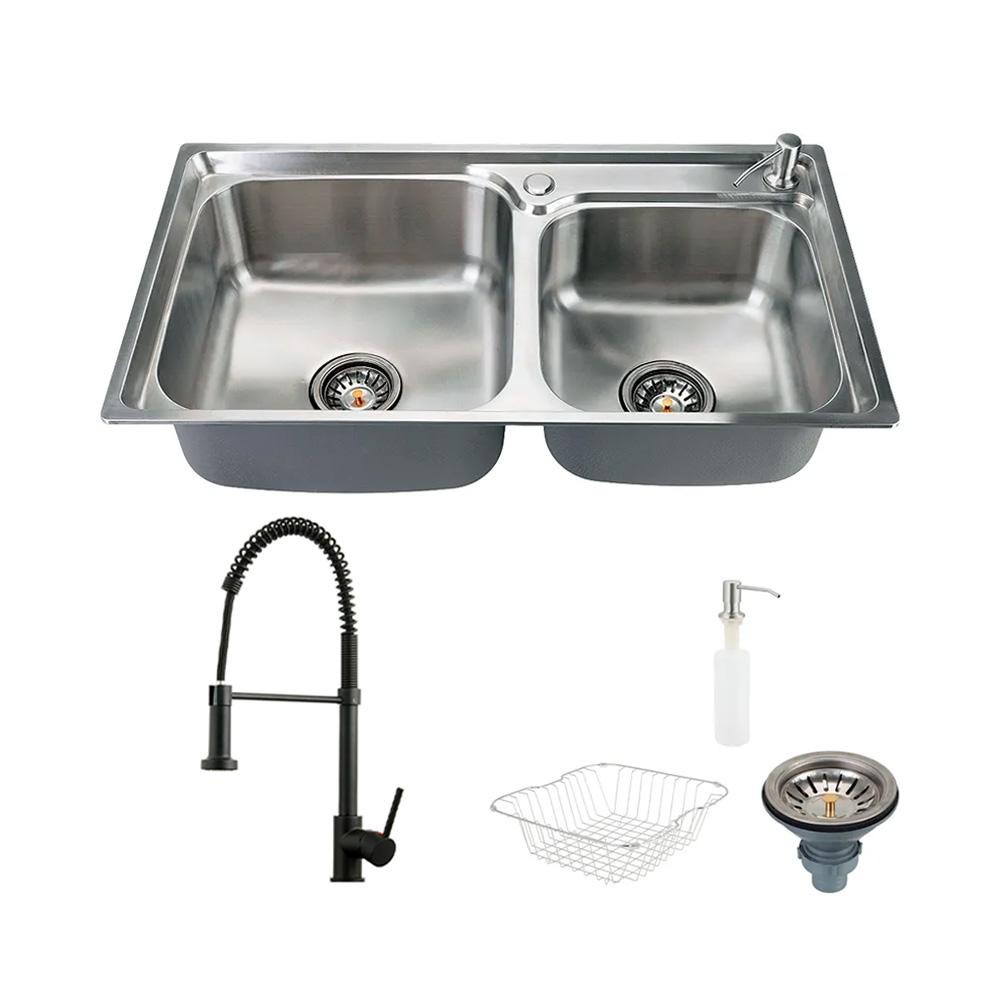 Cuba para Cozinha Aço Inox com Acessórios Potiguara e Torneira Monocomando Envira Pingoo - Preto