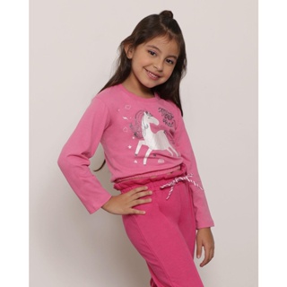 Blusa Infantil Manga Longa Unicórnio Rosa