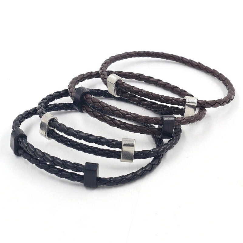 Vintage Fashion Hip Hop Ajustável De 8 Botões De Couro De Corda Pulseira De Casal De Jóias Acessórios