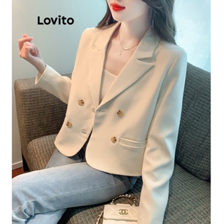 Lovito Blazer Casual De Botão Liso Para Mulheres LNE35222 (Damasco/Preto)