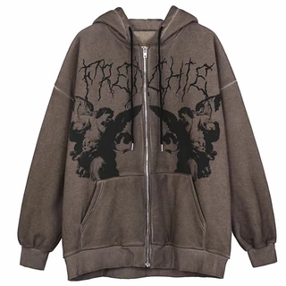 Y2K Vintage Dark Angel Print Hoodies , Roupas Masculinas Femininas , Capuzes Estilo Hip Hop Estética Grunge Com Zipper Streetwear Jacket