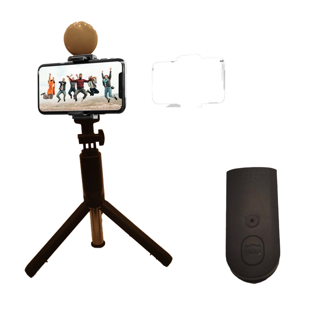Pau de selfie com Tripé Retrátil, Luz LED e Controle Bluetooth para Celular