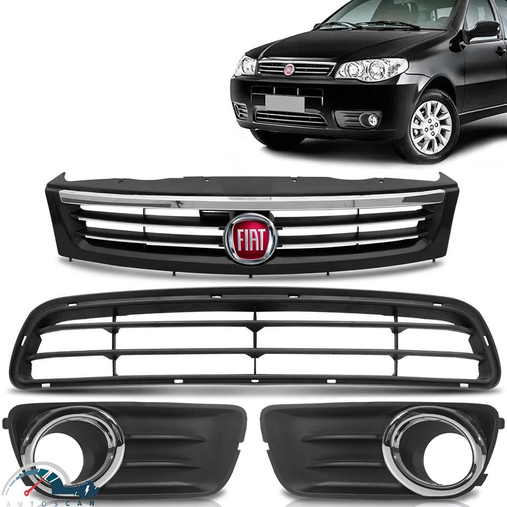 Kit Grades Molduras Central Farol De Milha Parachoque Dianteiro Palio Siena Economy Friso Cromado