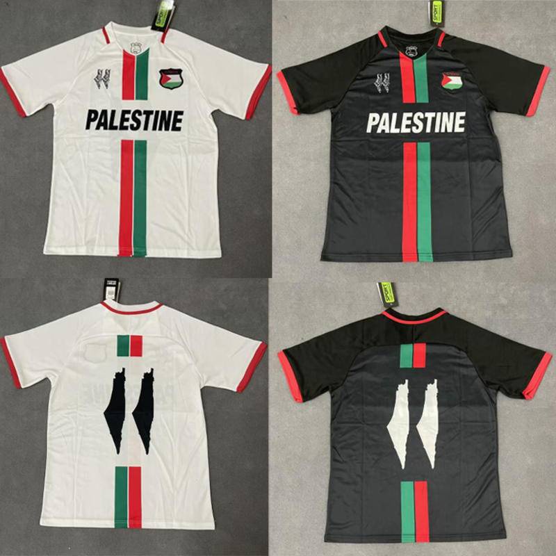 2023 2024 Palestina Camisa De Manga Curta Branca/Preta De Futebol ...