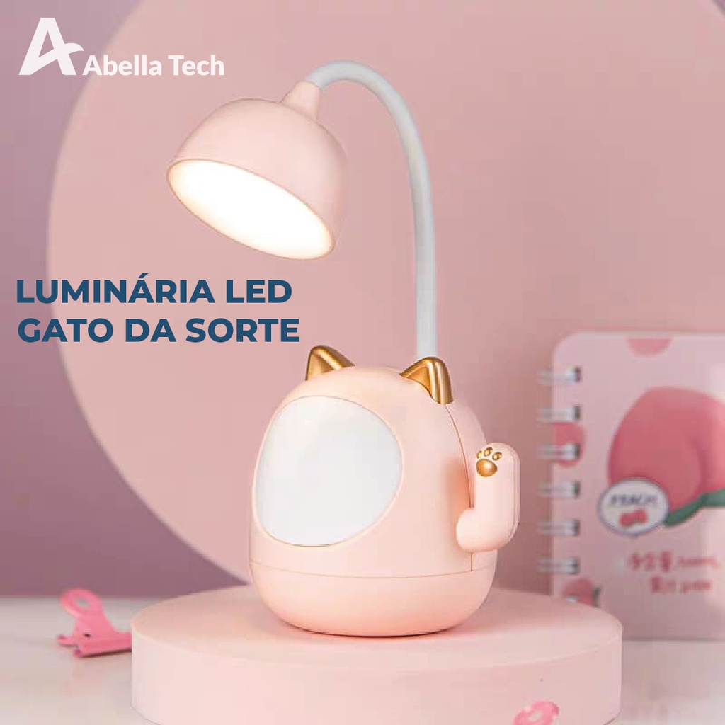 Luminária de Mesa LED USB Iluminação Articulável Apontador de Lápis e Abajur do Gato da Sorte | Roxo | Rosa | Amarelo | Verde