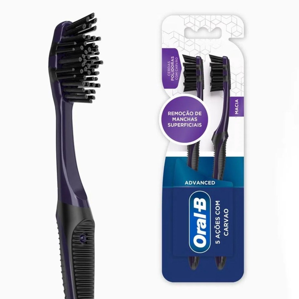 ESCOVA DENTAL ORAL B ADVANCED C/ 2 5 AÇÕES COM CARVÃO
