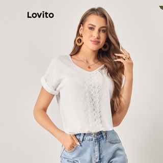 Lovito Blusa Casual Básica com Renda para Mulheres LBL06106 (Branco)