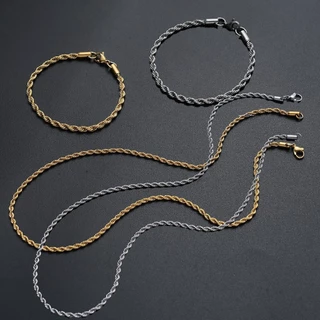 Colar de cordao por atacado barato de aço inoxidável 316l 60cm corrente aniversário giratória e pulseira conjunto de joias de moda
