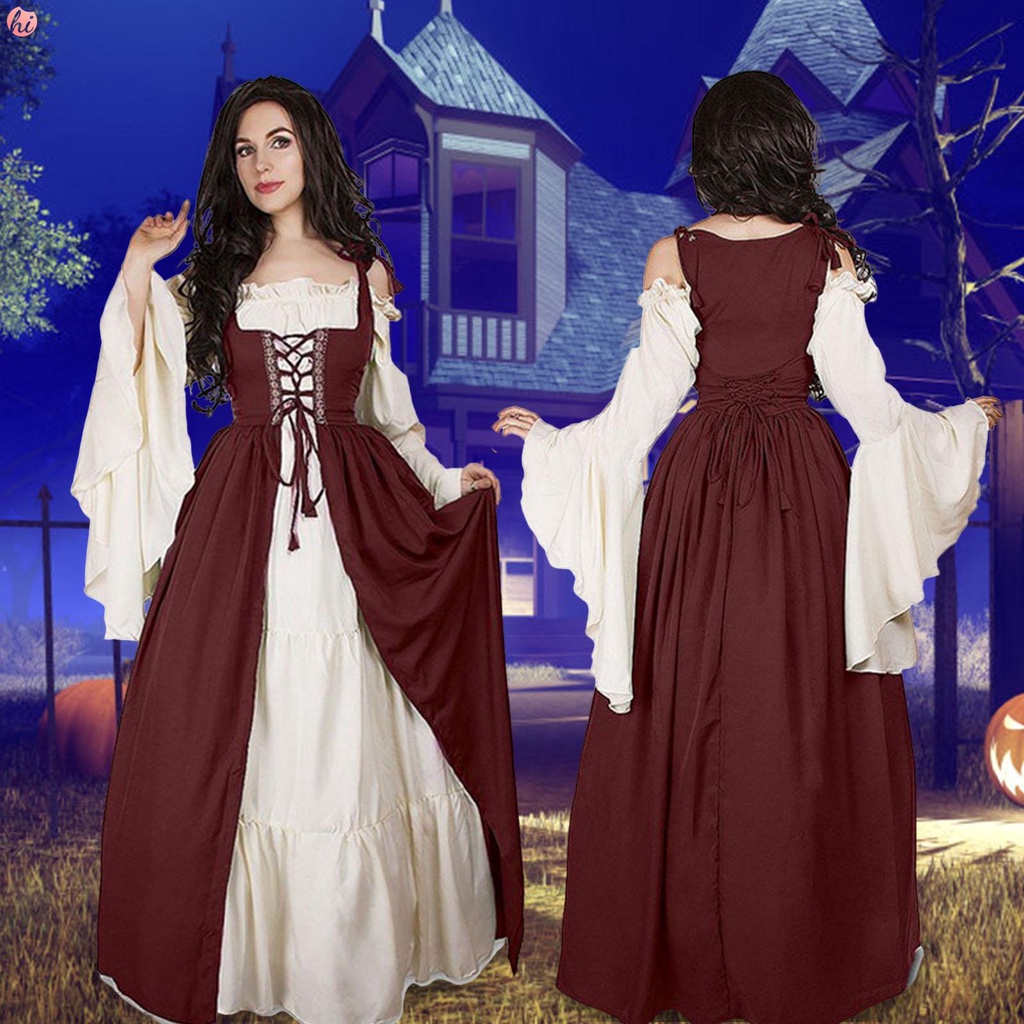 OFLALW Women Renaissance Costume Halloween Cosplay Pirate Peasant Dress  Plus Size Medieval Ball Gowns Irish Boho Under Dress 