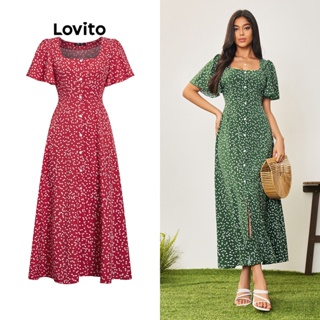 Lovito Casual Vestido Feminino Floral com Zíper LBA05180 (Verde)