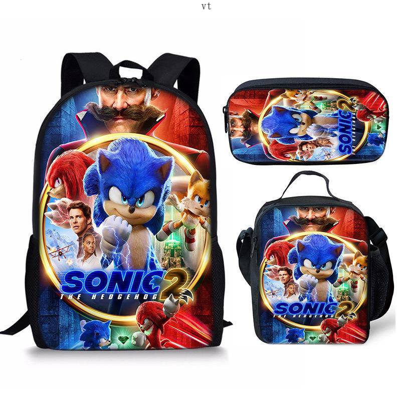 New Style Sonic Sonic2 Mochila Para Escola Estudante Crianças Refeição Conjunto Três Peças 563