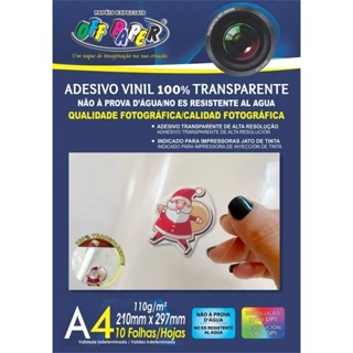 Pacote Papel Adesivo Vinil 100% Transparente A4 110g C/10 Folhas