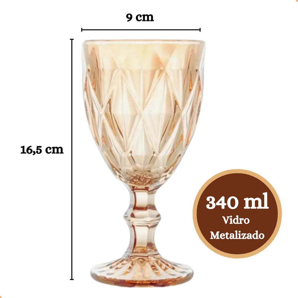 Jogo de 6 Taças de Vidro Diamond Transparente Ambar Furta Cor Verde Azul Fume Bico De Jaca 330ml - Imagem 3