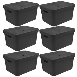 6x Caixa Plastica Grande 32L OU Cube Organizadora Preta