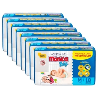 Fralda Descartável Turma da Mônica Jumbinho Tamanho M - 8 Pacotes com 18 Fraldas - Total 144 Tiras em Oferta na Shopee