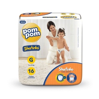 Fralda Descartável Pom Pom Shortinho Jumbinho Tamanho G - 8 Pacotes com 16 Fraldas - Total 128 Tiras