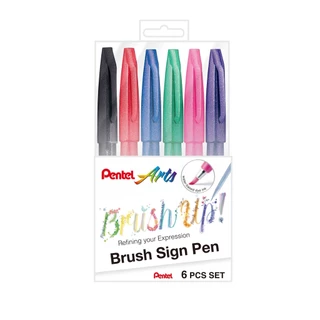Estojo MarcadorPentel Brush Sign Pen 6 cores Lettering Trad