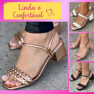 Sandália Feminina Salto Bloco Baixo Delicada Stillus tamanco Saltinho Médio Confortável Casual