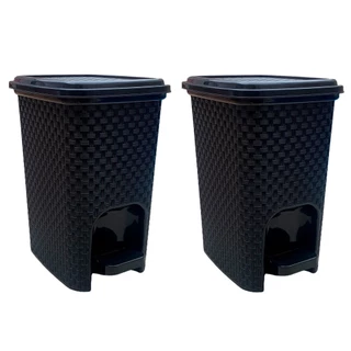 Kit 2 Lixeiras Rattan 7 Litros Preta Com Pedal e Tampa Arqplast