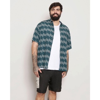 Camisa Plus Size Masculina Viscose Manga Curta Estampada Verde
