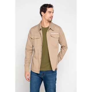 Camisa Masculina Sarja Com Bolsos Polo Wear Bege Médio