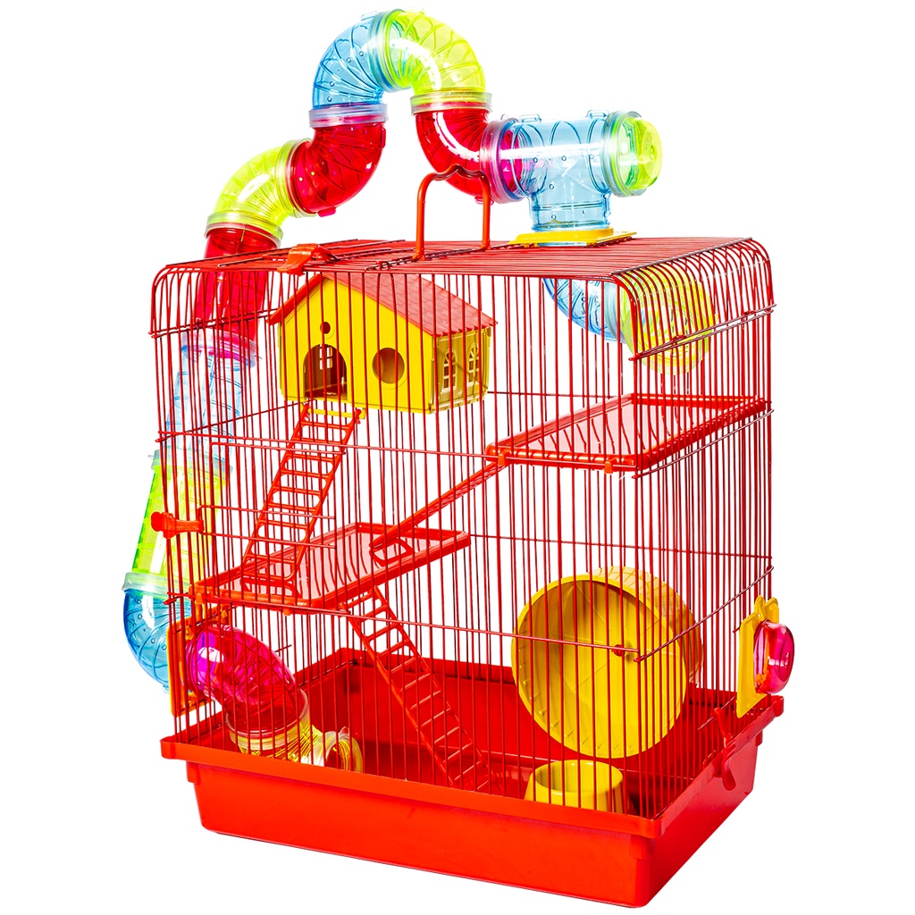 Gaiola Hamster Tubo Super Luxo 3 Andares Diversão Durável Jel Plast Pet Roe
