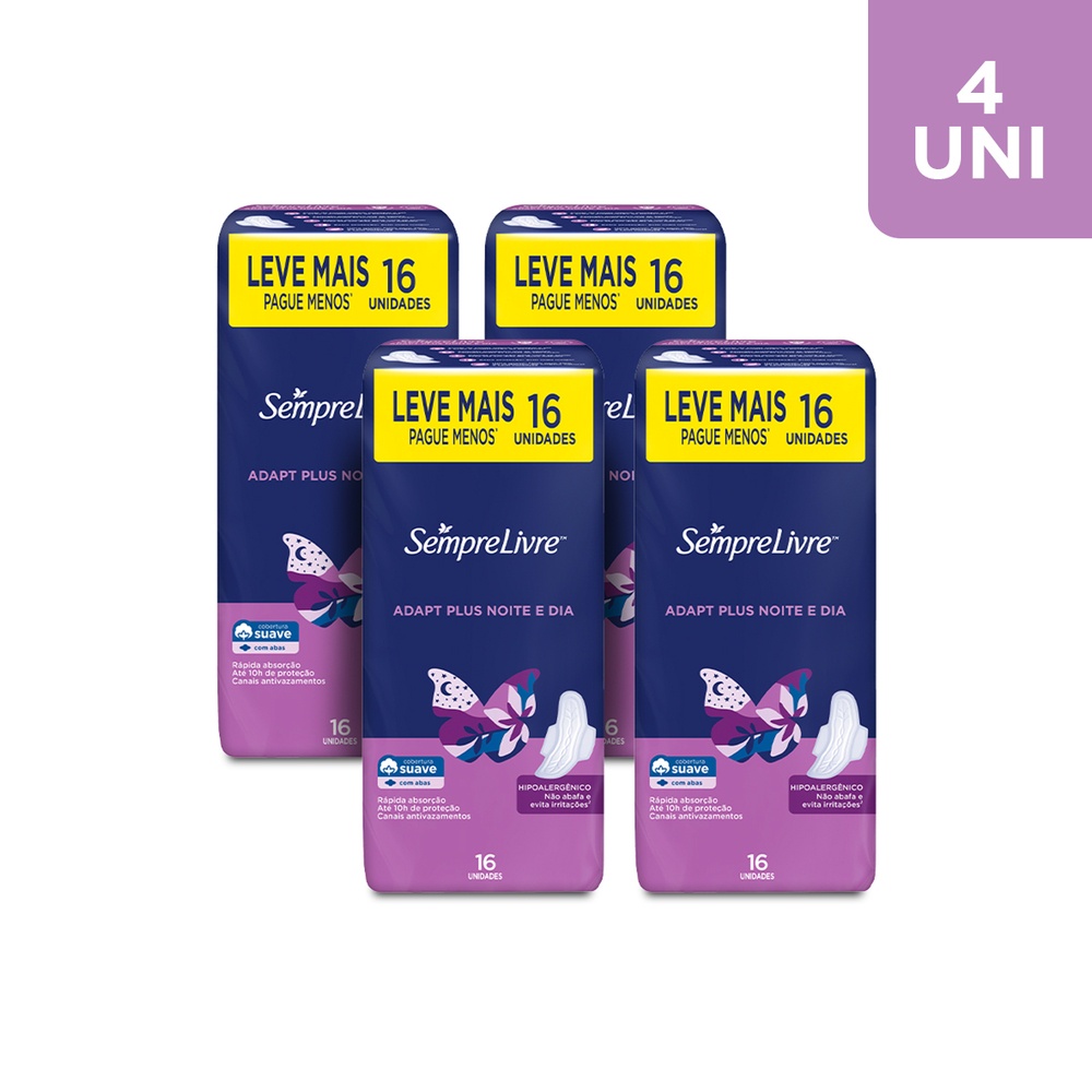 Kit 4Un Absorvente Externo Nortuno Sempre Livre® Adapt® Plus Noite E ...