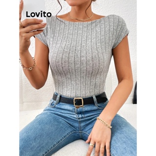 Lovito Camiseta Casual Lisa Sem Costas Para Mulheres LNE31083 (Cinza Claro/Preto)