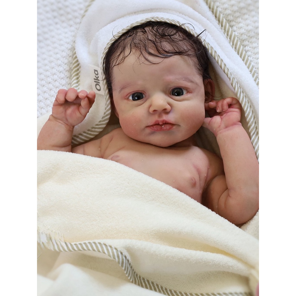 Reborn 49 cm Vinil Awake Loulou Meninas Renascidas Feitas À Mão Bonecas Recém-Nascidas Com Uma Manta Branca