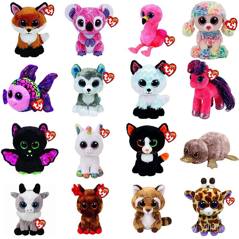 15CM Ty Beanie Glitter Big Eyes Fox Dog Sheep Koala Fish Kawaii
