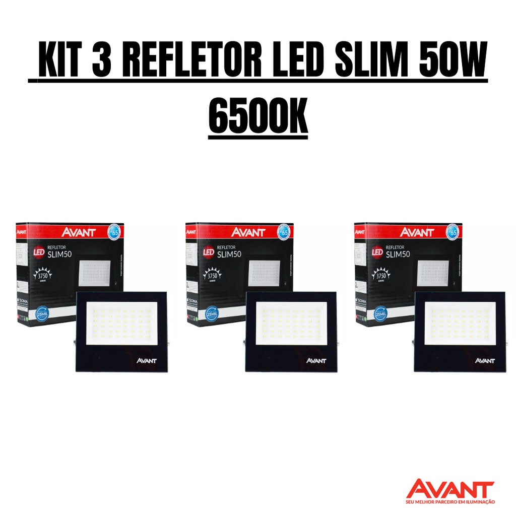 KIT 3 Refletor Avant Holofote Led 50w Luz Branca 6500k Ip65