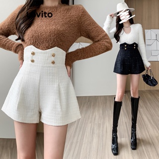 Lovito Shorts Plissados Elegantes Com Botões Geométricos Para Mulheres LNE41045