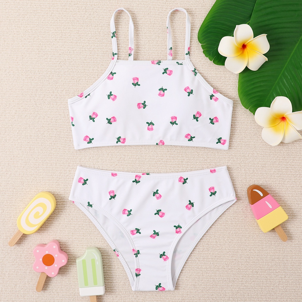 Meninas Duas Peças Floral Impressão Conjuntos De Biquíni De Cintura ...