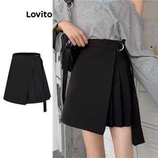Lovito Saia Casual Simples Plissada Com Cinto Falso 2 Em 1 Para Mulheres L74ED273