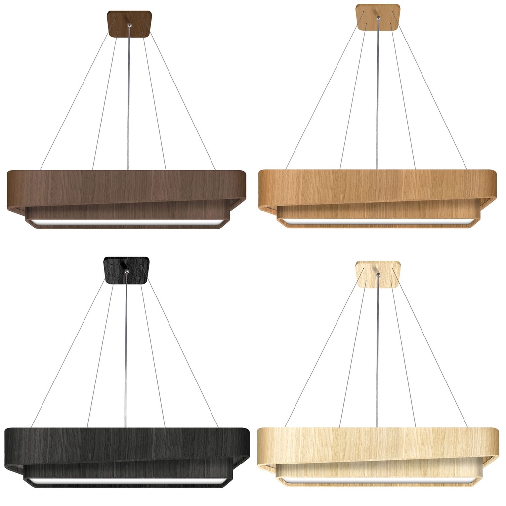 Lustre Pendente Madeira Doble Retangular 75cm - 1 Luz