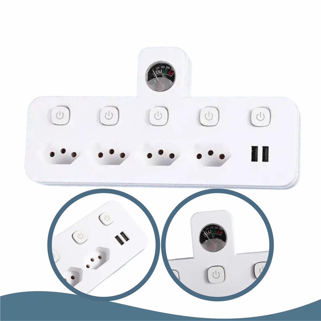 Filtro De Linha Energia 4 Tomadas 2 Usb Medidor De Voltagem