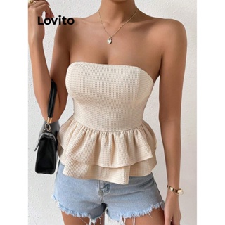Lovito Regata Boho Lisa De Camada Dupla Com Amarração Nas Costas E Linha De Estrutura Para Mulheres LBL07220