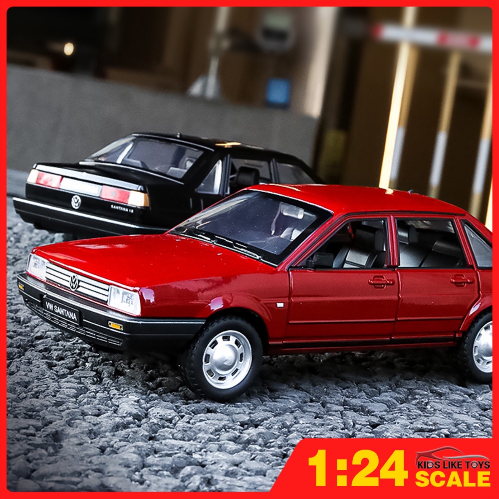 KLT 1 : 24 Volkswagen Santana Metal Alloy Toys Car Modelo Veículo Diecast Para Meninos Simulação De Som Efeito Leve Coleção De Hobbies De Presentes