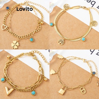 Lovito Pulseira Casual De Trevo De Quatro Folhas De Metal Com Textura De Corrente Lisa Para Mulheres LCS04099