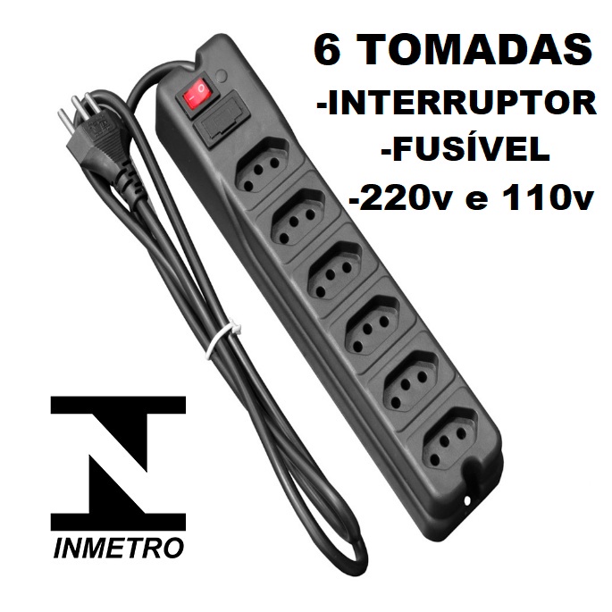 RÉGUA DE TOMADAS MODELO FILTRO DE LINHA COM FUSÍVEL ANTI CURTO ELÉTRICO EXTENSÃO ELÉTRICA Ativo