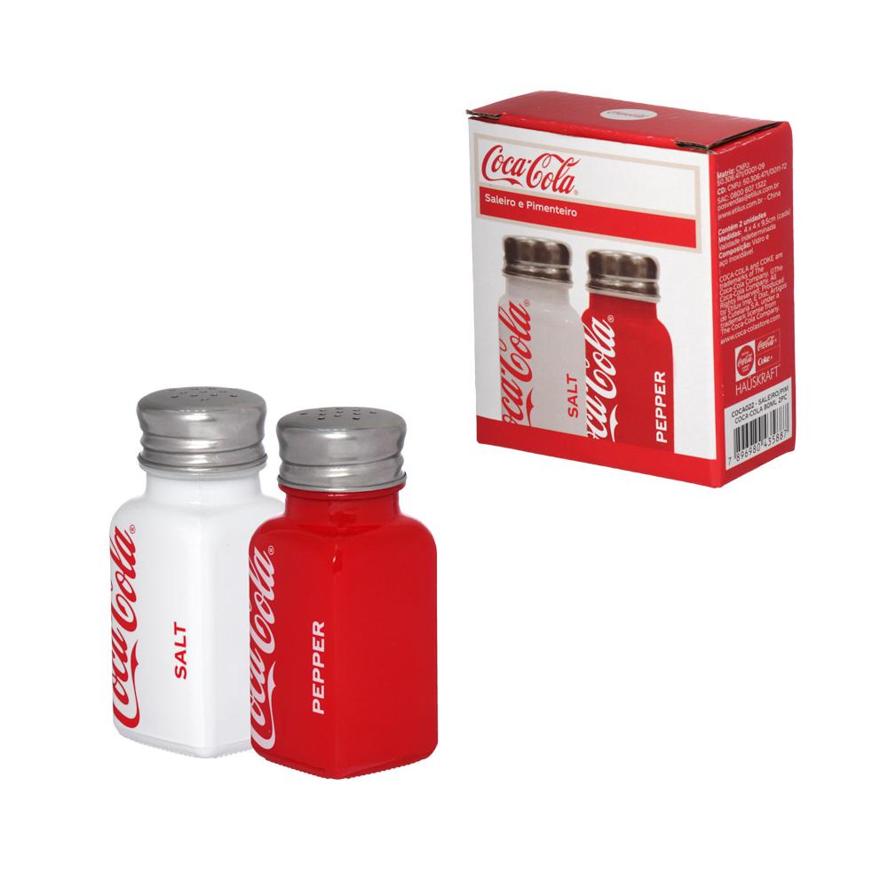 Saleiro e Pimenteiro Coca-Cola 80ml 2 Peças - Vidro e Inox!