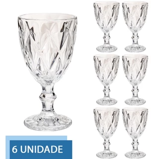 Jogo 6 Taça Diamante Copo Vidro Transparente 240ml