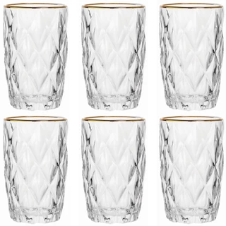 Jogo De 6 Copos Altos 340ml Borda Dourada Diamond Class Home