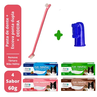 Kit Escova de Dente para Cachorro Gato + Pasta Dente + Dedeira Pet 60g