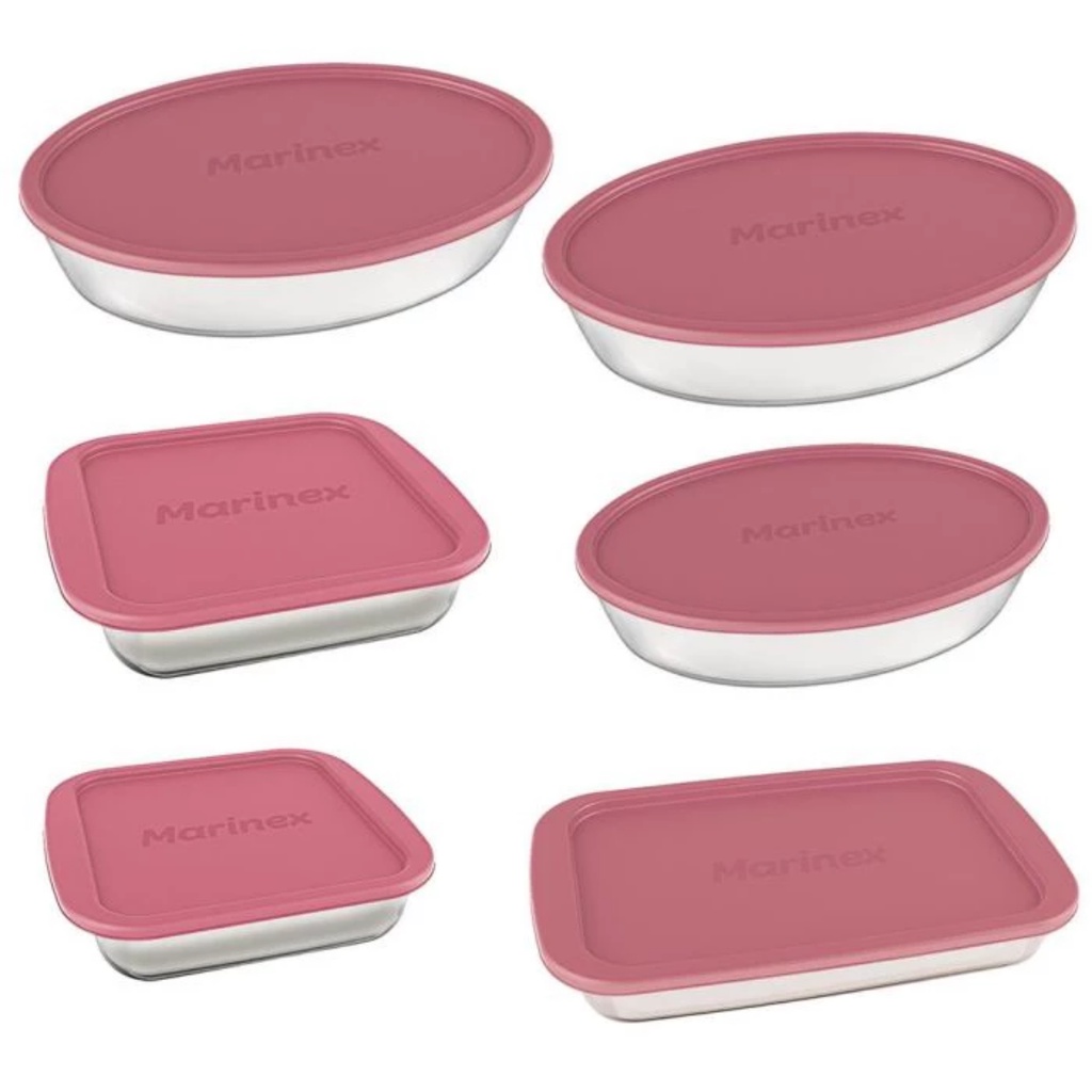 Conjunto Assadeiras Vidro Marinex C/ Tampa 6 Peças