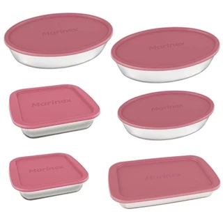 Conjunto Assadeiras Vidro Marinex C/ Tampa 6 Peças